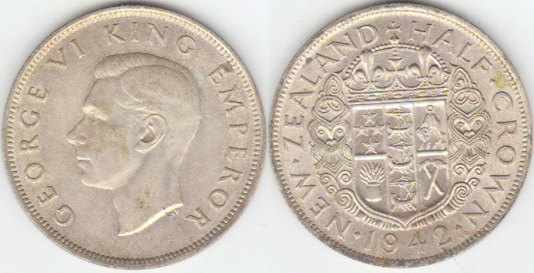 1942 New Zealand silver Half Crown (EF) A000912